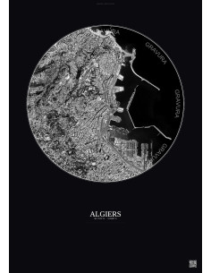 Algiers Satellite View Poster 2.5km B&W | Gravura – Dark background