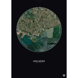 Affiche Singapore – Poster vue satellite 10km Couleur | Gravura – Fond foncé