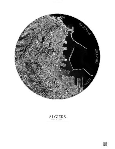 Affiche Algiers – Poster vue satellite 2.5km N&B | Gravura – Fond clair