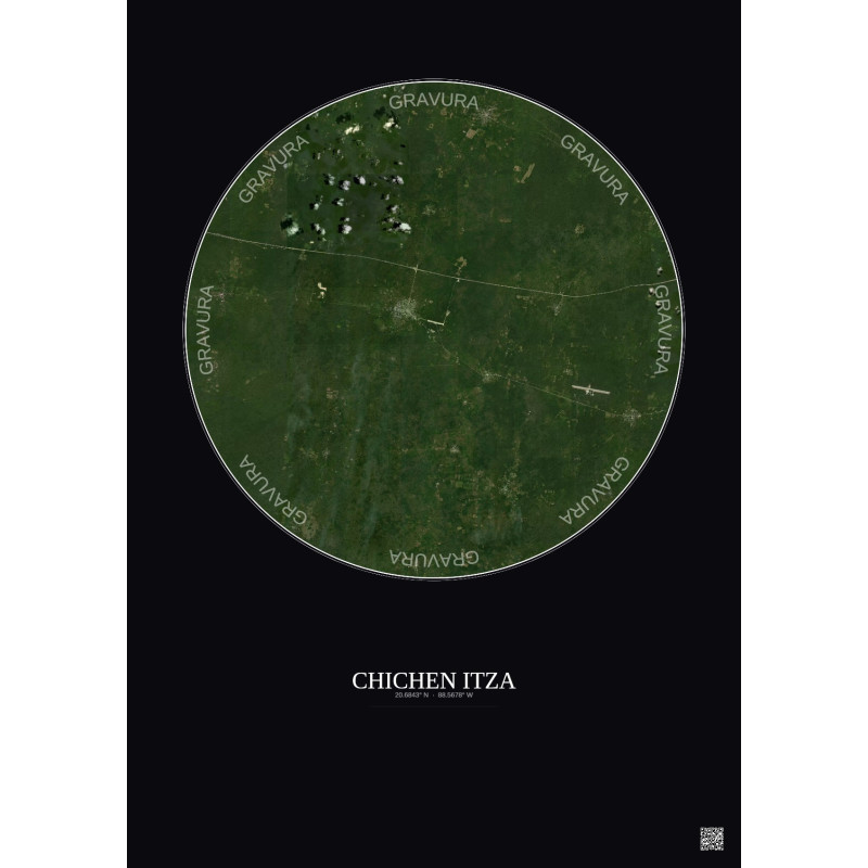 Affiche Chichen Itza – Poster vue satellite 20km Couleur | Gravura – Fond foncé
