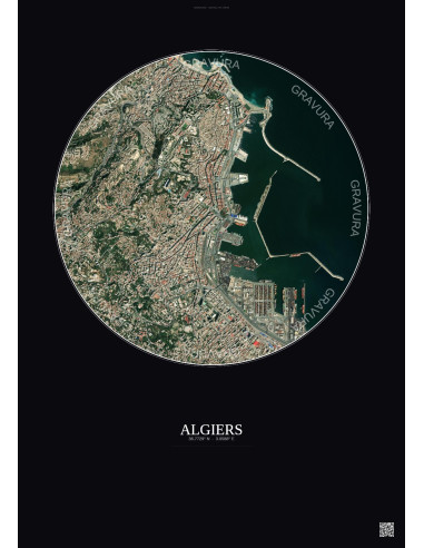 Affiche Algiers – Poster vue satellite 2.5km Couleur | Gravura – Fond foncé