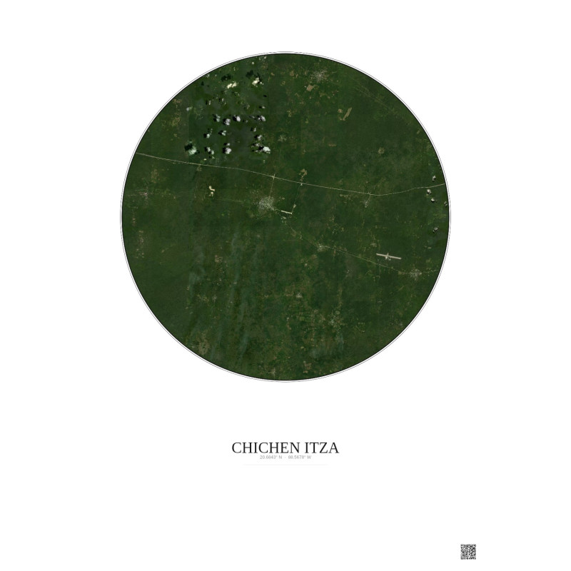 Affiche Chichen Itza – Poster vue satellite 20km Couleur | Gravura – Fond clair