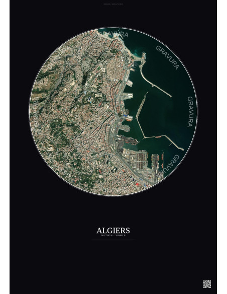 Affiche Algiers – Poster vue satellite 2.5km Couleur | Gravura – Fond foncé