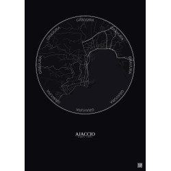 Affiche Ajaccio – Poster carte de ville 2.5km | Gravura – Fond foncé