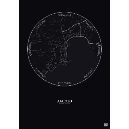 Affiche Ajaccio – Poster carte de ville 2.5km | Gravura – Fond foncé