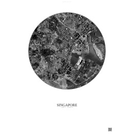 Affiche Singapore – Poster vue satellite 2.5km N&B | Gravura – Fond clair