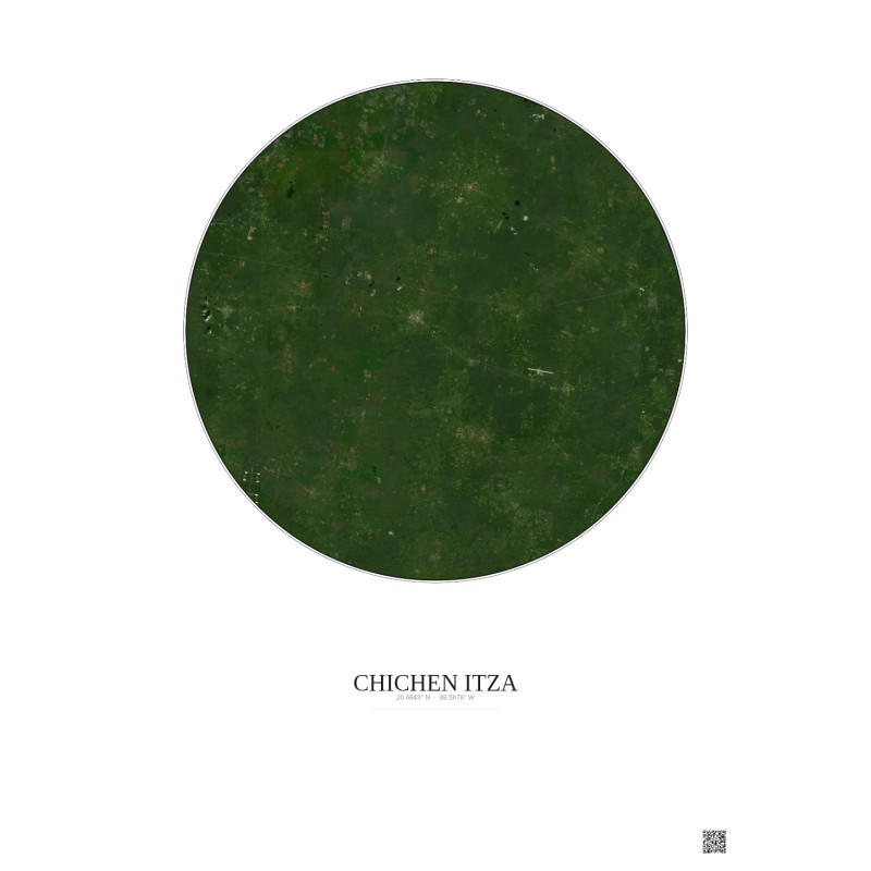 Affiche Chichen Itza – Poster vue satellite 30km Couleur | Gravura – Fond clair