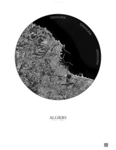 Algiers Satellite View Poster 6km B&W | Gravura – Light background