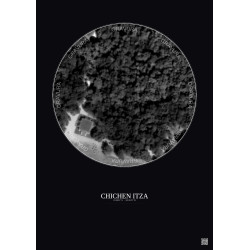 Affiche Chichen Itza – Poster vue satellite 0.1km N&B | Gravura – Fond foncé