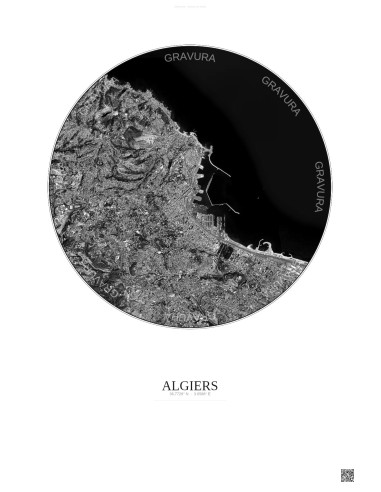 Algiers Satellite View Poster 6km B&W | Gravura – Light background