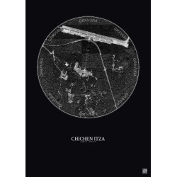 Affiche Chichen Itza – Poster vue satellite 1km N&B | Gravura – Fond foncé