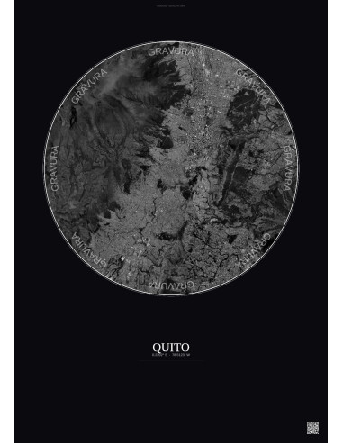 Quito Satellite View Poster 10km B&W | Gravura – Dark background