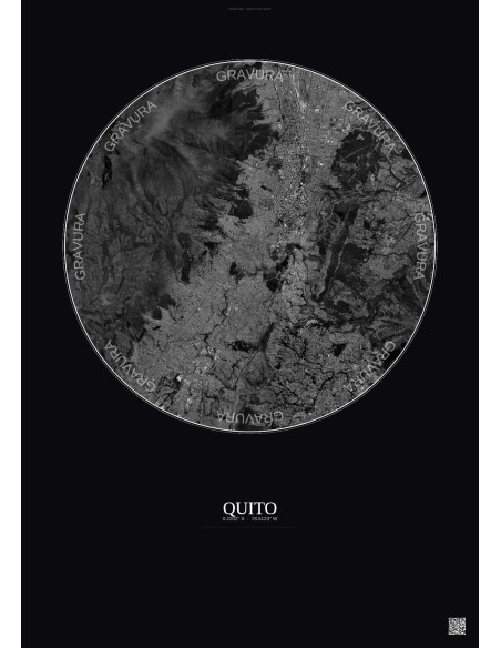 Quito Satellite View Poster 10km B&W | Gravura – Dark background