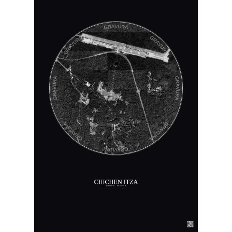 Affiche Chichen Itza – Poster vue satellite 1km N&B | Gravura – Fond foncé