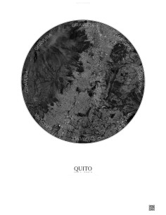 Affiche Quito – Poster vue satellite 10km N&B | Gravura – Fond clair