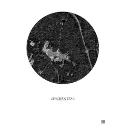 Affiche Chichen Itza – Poster vue satellite 0.5km N&B | Gravura – Fond clair