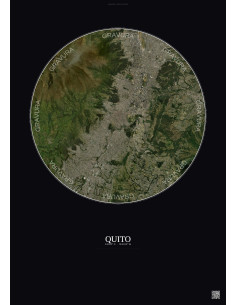 Affiche Quito – Poster vue satellite 10km Couleur | Gravura – Fond foncé