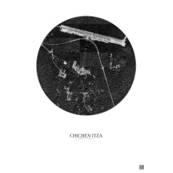 Affiche Chichen Itza – Poster vue satellite 1km N&B | Gravura – Fond clair