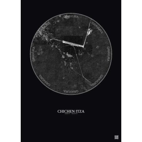 Affiche Chichen Itza – Poster vue satellite 2.5km N&B | Gravura – Fond foncé