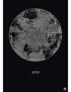 Affiche Quito – Poster vue satellite 2.5km N&B | Gravura – Fond foncé