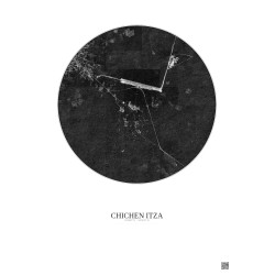 Affiche Chichen Itza – Poster vue satellite 2.5km N&B | Gravura – Fond clair