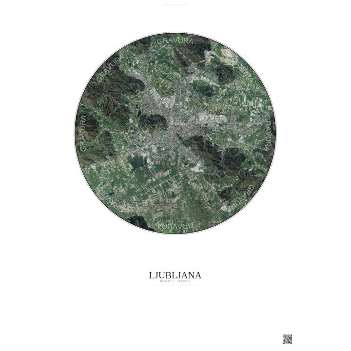 Affiche Ljubljana – Poster vue satellite 10km Couleur | Gravura – Fond clair