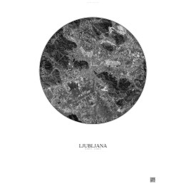 Affiche Ljubljana – Poster vue satellite 10km N&B | Gravura – Fond clair