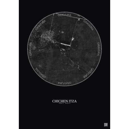 Affiche Chichen Itza – Poster vue satellite 5km N&B | Gravura – Fond foncé