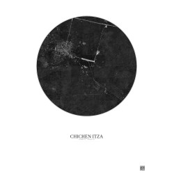 Affiche Chichen Itza – Poster vue satellite 5km N&B | Gravura – Fond clair