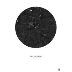 Affiche Chichen Itza – Poster vue satellite 10km N&B | Gravura – Fond clair