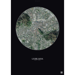Affiche Ljubljana – Poster vue satellite 2.5km Couleur | Gravura – Fond foncé