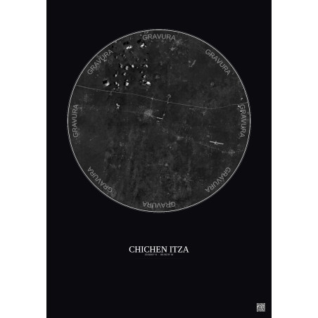 Affiche Chichen Itza – Poster vue satellite 20km N&B | Gravura – Fond foncé