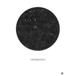 Affiche Chichen Itza – Poster vue satellite 20km N&B | Gravura – Fond clair
