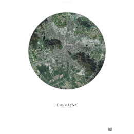 Affiche Ljubljana – Poster vue satellite 6km Couleur | Gravura – Fond clair