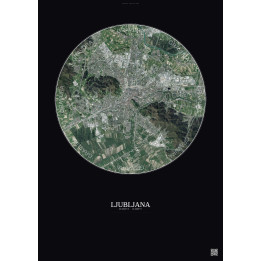 Affiche Ljubljana – Poster vue satellite 6km Couleur | Gravura – Fond foncé