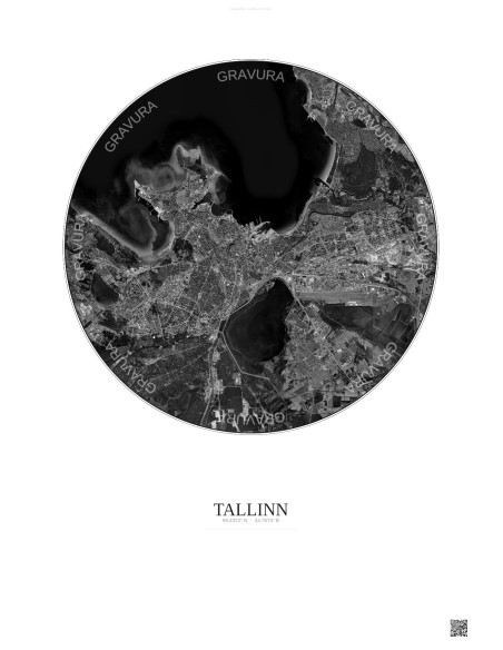 Tallinn Satellite View Poster 10km B&W | Gravura – Light background