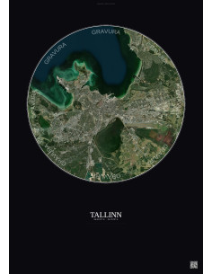Affiche Tallinn – Poster vue satellite 10km Couleur | Gravura – Fond foncé