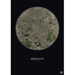 Affiche Mexico City – Poster vue satellite 10km Couleur | Gravura – Fond foncé
