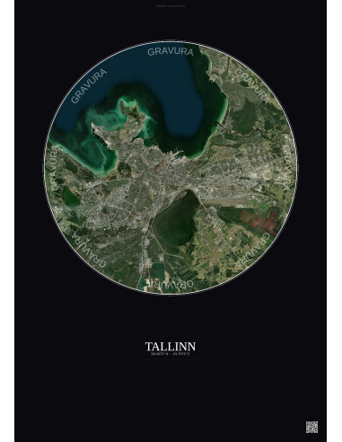 Affiche Tallinn – Poster vue satellite 10km Couleur | Gravura – Fond foncé
