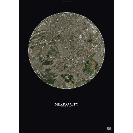 Affiche Mexico City – Poster vue satellite 10km Couleur | Gravura – Fond foncé