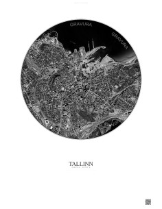 Affiche Tallinn – Poster vue satellite 2.5km N&B | Gravura – Fond clair