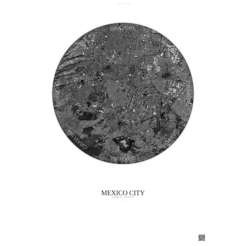 Mexico City Satellite View Poster 10km B&W | Gravura – Light background