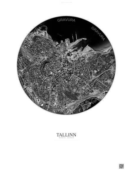 Affiche Tallinn – Poster vue satellite 2.5km N&B | Gravura – Fond clair