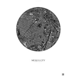 Affiche Mexico City – Poster vue satellite 2.5km N&B | Gravura – Fond clair