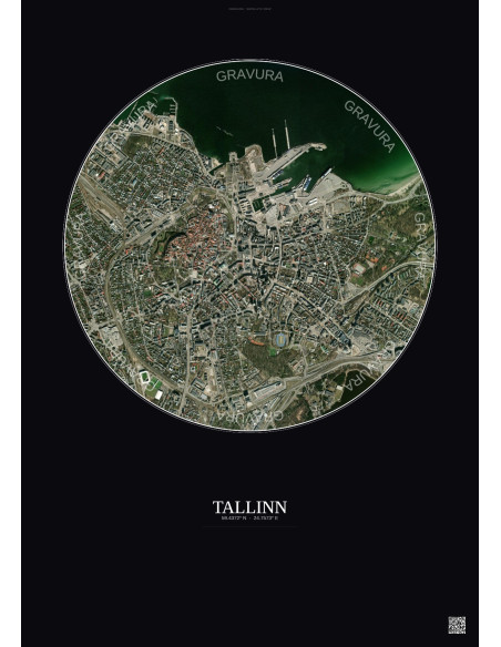 Affiche Tallinn – Poster vue satellite 2.5km Couleur | Gravura – Fond foncé