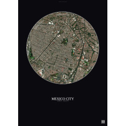 Affiche Mexico City – Poster vue satellite 2.5km Couleur | Gravura – Fond foncé