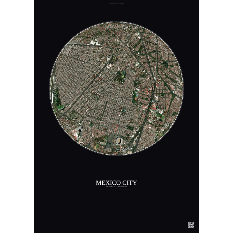 Affiche Mexico City – Poster vue satellite 2.5km Couleur | Gravura – Fond foncé