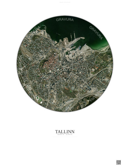 Affiche Tallinn – Poster vue satellite 2.5km Couleur | Gravura – Fond clair