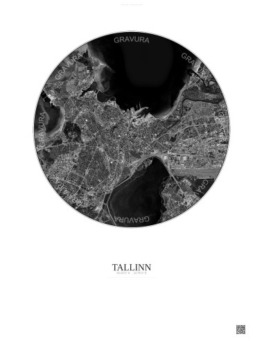 Tallinn Satellite View Poster 6km B&W | Gravura – Light background