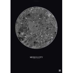 Affiche Mexico City – Poster vue satellite 6km N&B | Gravura – Fond foncé
